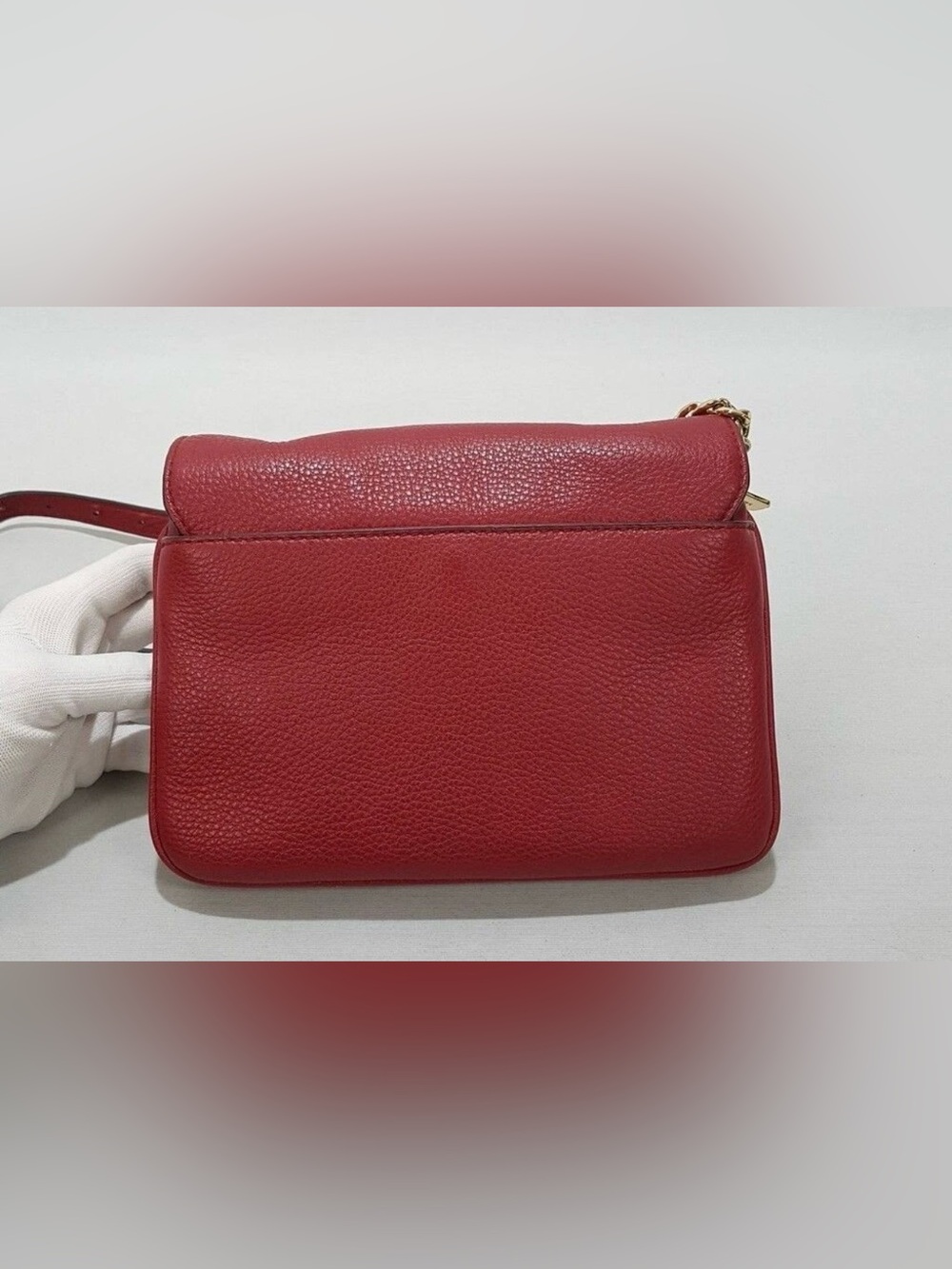 Michael Kors Red Pebbled Leather Crossbody with Gold Chain - Picture 5 of 12